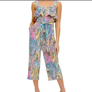 TOMMY HILFIGER Paisley-print Double Twill Cropped Jumpsuit size 4